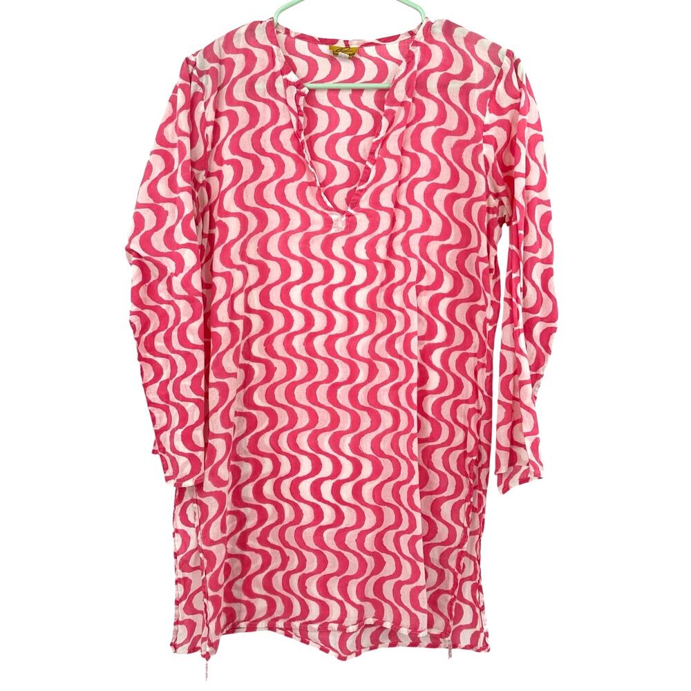Roberta Roller Rabbit Size Medium Long Sleeve Cotton Dress Tunic Coverâ Up Pink